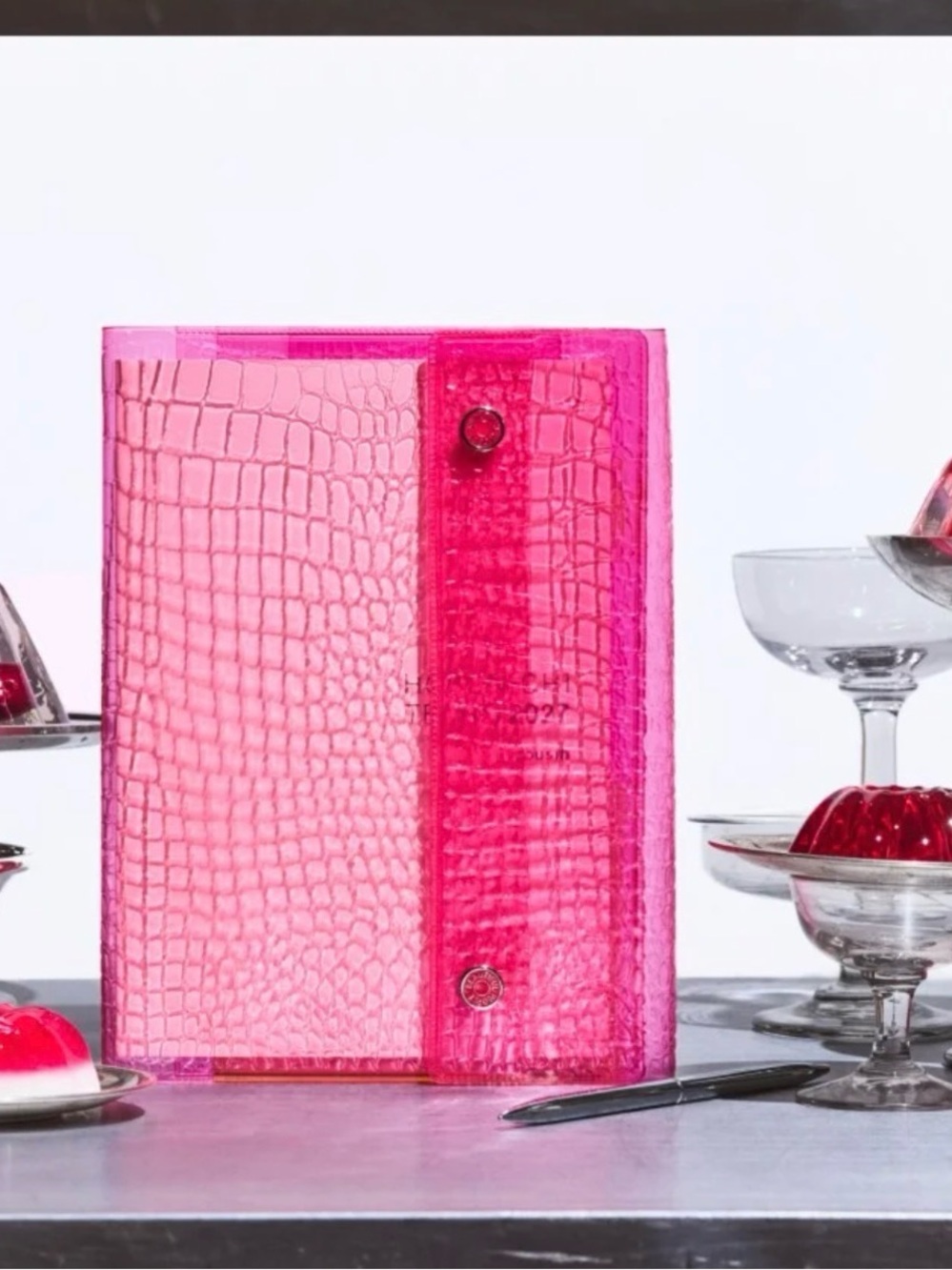 Croc-Texture Transparent Notebook Cover in Hot Pink